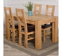 Thats Furniture Kuba 150 x 85 cm Chunky Medium Oak Dining Table & 4 Yale Chairs in Brown Thats Furniture Brown 150 x 85 cm