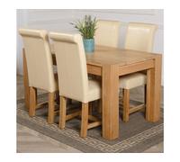 That's Furniture Kuba 150 X 85 Cm Chunky Medium Oak Dining Table And 4 Chairs Dining Set With Washington Ivory Leather Chairs
