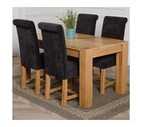 That's Furniture Kuba 150 X 85 Cm Chunky Medium Oak Dining Table And 4 Chairs Dining Set With Washington Black Fabric Chairs