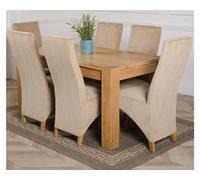 That's Furniture Kuba 150 X 85 Cm Chunky Medium Oak Dining Table And 6 Chairs Dining Set With Lola Beige Fabric Chairs