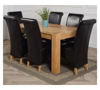 That's Furniture Kuba 150 X 85 Cm Chunky Medium Oak Dining Table And 6 Chairs Dining Set With Montana Black Leather Chairs