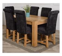 That's Furniture Kuba 150 X 85 Cm Chunky Medium Oak Dining Table And 6 Chairs Dining Set With Washington Black Fabric Chairs