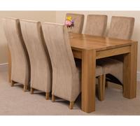That's Furniture Kuba 180 X 90 Cm Chunky Oak Dining Table And 6 Chairs Dining Set With Lola Beige Fabric Chairs