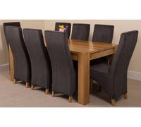 That's Furniture Kuba 180 X 90 Cm Chunky Oak Dining Table And 8 Chairs Dining Set With Lola Black Fabric Chairs