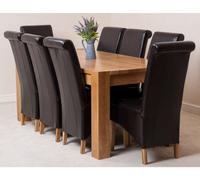 That's Furniture Kuba 180 X 90 Cm Chunky Oak Dining Table And 8 Chairs Dining Set With Montana Brown Leather Chairs
