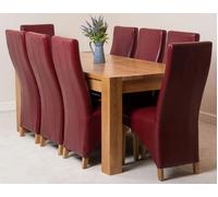 That's Furniture Kuba Large Oak Dining Table with 8 Lola Burgundy Leather Chairs - Oak Wood - 1 - 180x90x78cm