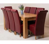 That's Furniture Kuba Large Oak Dining Table with 8 Montana Burgundy Leather Chairs - Oak Wood - 1 - 180x90x78cm