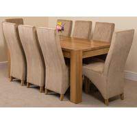 That's Furniture Kuba Large Oak Dining Table with Lola Fabric Chairs - 8 chairs - Beige