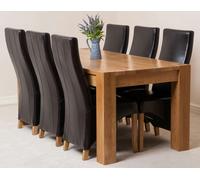 That's Furniture Kuba Large Oak Dining Table with Lola Leather Chairs - 180x90x78cm - 6 chairs - Brown