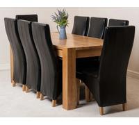 That's Furniture Kuba Large Oak Dining Table with Lola Leather Chairs - 180x90x78cm - 8 chairs - Black