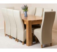That's Furniture Kuba Large Oak Dining Table with Lola Leather Chairs - 8 chairs - Ivory