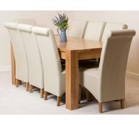 That's Furniture Kuba Large Oak Dining Table with Montana Leather Chairs - 8 chairs - Ivory