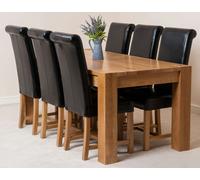 That's Furniture Kuba Large Oak Dining Table with Washington Leather Chairs - 6 chairs - Black