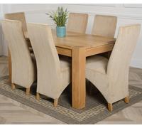 That's Furniture Kuba Medium Oak Dining Table with Lola Fabric Chairs - 6 chairs - Beige