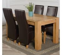 That's Furniture Kuba Medium Oak Dining Table with Lola Leather Chairs - 150x85x78cm - 4 chairs - Brown