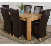 That's Furniture Kuba Medium Oak Dining Table with Lola Leather Chairs - 150x85x78cm - 6 chairs - Brown
