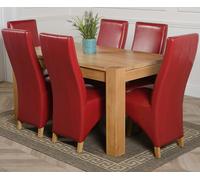 That's Furniture Kuba Medium Oak Dining Table with Lola Leather Chairs - 6 chairs - Burgundy