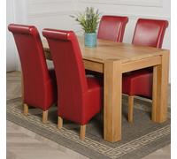 That's Furniture Kuba Medium Oak Dining Table with Montana Leather Chairs - 4 chairs - Burgundy