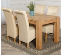 That's Furniture Kuba Medium Oak Dining Table with Montana Leather Chairs - 4 chairs - Ivory
