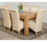 That's Furniture Kuba Medium Oak Dining Table with Montana Leather Chairs - 6 chairs - Ivory