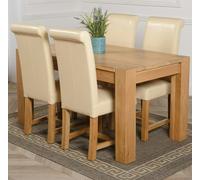 That's Furniture Kuba Medium Oak Dining Table with Washington Leather Chairs - 4 chairs - Ivory