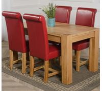 That's Furniture Kuba Medium Oak Dining Table with Washington Leather Chairs - 6 chairs - Black