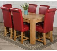 That's Furniture Kuba Medium Oak Dining Table with Washington Leather Chairs - 6 chairs - Burgundy