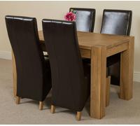 That's Furniture Kuba Small Oak Dining Table with Lola Leather Chairs - 125x80x77cm - 4 chairs - Brown