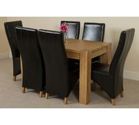 That's Furniture Kuba Small Oak Dining Table with Lola Leather Chairs - 125x80x77cm - 6 chairs - Black