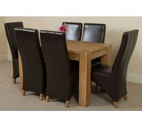 That's Furniture Kuba Small Oak Dining Table with Lola Leather Chairs - 125x80x77cm - 6 chairs - Brown