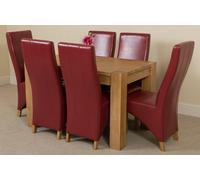 That's Furniture Kuba Small Oak Dining Table with Lola Leather Chairs - 125x80x77cm - 6 chairs - Burgundy