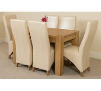 That's Furniture Kuba Small Oak Dining Table with Lola Leather Chairs - 6 chairs - Ivory