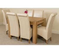 That's Furniture Kuba Small Oak Dining Table with Montana Leather Chairs - 6 chairs - Ivory