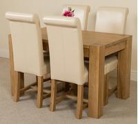 That's Furniture Kuba Small Oak Dining Table with Washington Leather Chairs - 4 chairs - Ivory