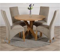 That's Furniture Oregon Round Oak Dining Table And 4 Chairs Dining Set With Lola Grey Fabric Chairs