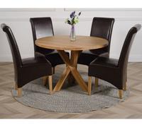 That's Furniture Oregon Round Oak Dining Table And 4 Chairs Dining Set With Montana Brown Leather Chairs
