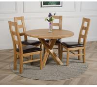 That's Furniture Oregon Round Oak Dining Table with 4 Yale Oak Chairs - 1 - Natural Oak - 4 chairs