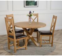 That's Furniture Oregon Round Oak Dining Table with Berkeley Oak Chairs - 1 - Brown - 4 chairs