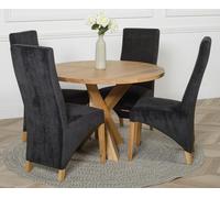That's Furniture Oregon Round Oak Dining Table with Lola Fabric Chairs - 1 - 4 chairs - Black