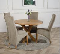 That's Furniture Oregon Round Oak Dining Table with Lola Fabric Chairs - 1 - 4 chairs - Grey