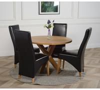 That's Furniture Oregon Round Oak Dining Table with Lola Leather Chairs - Oak Wood - 1 - 110x110x76cm