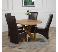 That's Furniture Oregon Round Oak Dining Table with Lola Leather Chairs - Oak Wood - 1 - 110x110x76cm