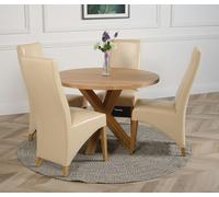 That's Furniture Oregon Round Oak Dining Table with Lola Leather Chairs - Oak Wood - 1 - 110x110x76cm