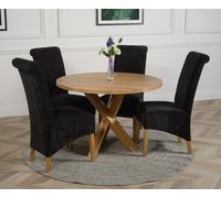 That's Furniture Oregon Round Oak Dining Table with Montana Fabric Chairs - 1 - 4 chairs - Black
