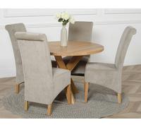 That's Furniture Oregon Round Oak Dining Table with Montana Fabric Chairs - 1 - 4 chairs - Grey