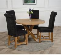 That's Furniture Oregon Round Oak Dining Table with Washington Fabric Chairs - 1 - 4 chairs - Black
