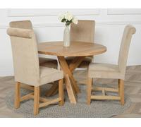 That's Furniture Oregon Round Oak Dining Table with Washington Fabric Chairs - Oak Wood - 1 - 110x110x76cm