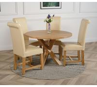 That's Furniture Oregon Round Oak Dining Table with Washington Leather Chairs - Oak Wood - 1 - 110x110x76cm