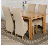 That's Furniture Oslo 150 x 90cm Medium Oak Dining Set with Lola Fabric Chairs - 4 chairs - Beige