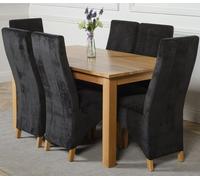 That's Furniture Oslo 150 x 90cm Medium Oak Dining Set with Lola Fabric Chairs - 6 chairs - Black